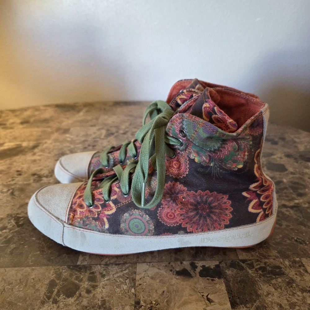 Desigual Colorful High Top Sneakers lace up EU38 US7.5 Boho Artsy Floral Print - Picture 6 of 14